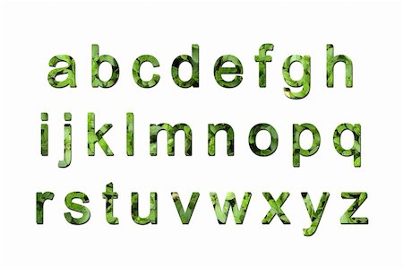 A collection of green eco font letters to be used to write ecological or environmentally friendly messages. Fotografie stock - Microstock e Abbonamento, Codice: 400-05206797