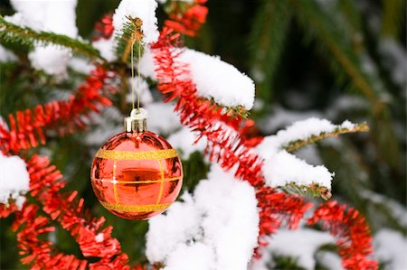 simsearch:400-04723812,k - Christmas decorating bulbs and a snowy branch Stock Photo - Budget Royalty-Free & Subscription, Code: 400-05208665