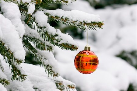 simsearch:400-07114074,k - Christmas decorating bulbs and a snowy branch Stock Photo - Budget Royalty-Free & Subscription, Code: 400-05208744