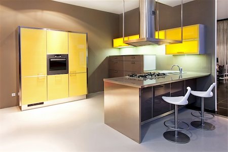 simsearch:400-05132663,k - Interior of modern kitchen with yellow details Stock Photo - Budget Royalty-Free & Subscription, Code: 400-05208975