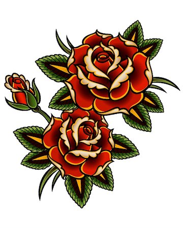 flower border design of rose - Beautiful tattoo styled roses. Stock Photo - Budget Royalty-Free & Subscription, Code: 400-05209552