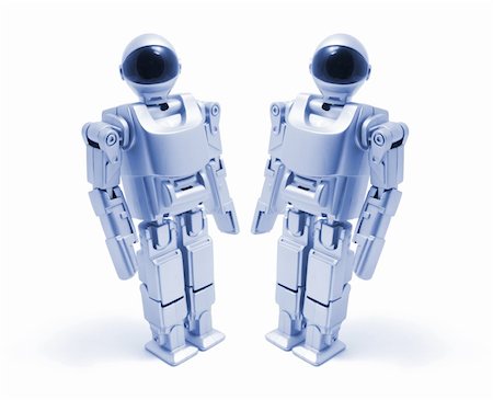 simsearch:695-05768056,k - Toy Robots in Blue Tone on White Background Stockbilder - Microstock & Abonnement, Bildnummer: 400-05200901