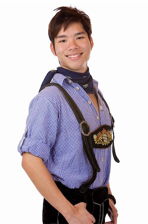simsearch:400-04680527,k - Closeup of Asian Boy dressed in Bavarian Oktoberfest cloth. Isolated on white. Stockbilder - Microstock & Abonnement, Bildnummer: 400-05201060