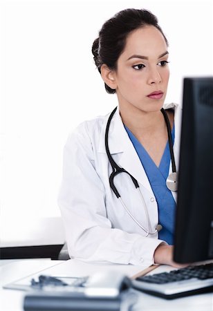 doctor business computer - Portrait of beautiful young doctor working in white background Stock Photo - Budget Royalty-Free & Subscription, Code: 400-05201916