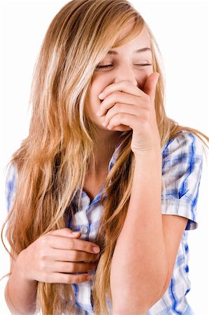 shushing girl - Brunette women enjoying and laughing on a white background Stock Photo - Budget Royalty-Free & Subscription, Code: 400-05201953