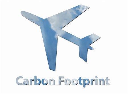 An illustration of an airplane made up of blue sky to represent environmental issues or carbon footprint. Stock Photo - Budget Royalty-Free & Subscription, Code: 400-05202134