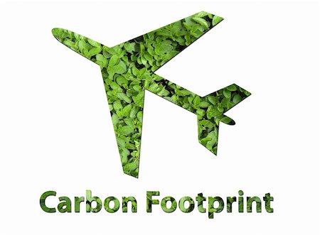 An illustration of an airplane made up of green leaves to represent environmetal issues or carbon footprint. Stock Photo - Budget Royalty-Free & Subscription, Code: 400-05202133