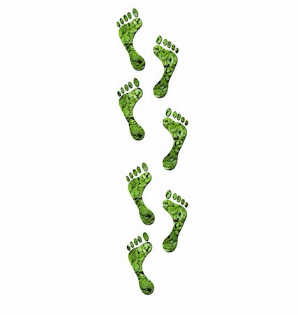 Footprints made up of green leaves to represent environmetal issues or carbon footprint. Water photo from Nasa. Fotografie stock - Microstock e Abbonamento, Codice: 400-05202149