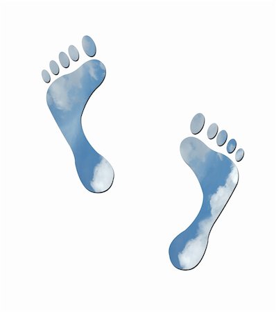 Footprints made up of blue sky with white clouds to represent environmetal issues or carbon footprint. Stock Photo - Budget Royalty-Free & Subscription, Code: 400-05202168