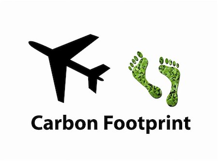 An illustration of an airplane with footprints made up of green leaves to represent environmetal issues or carbon footprint. Stock Photo - Budget Royalty-Free & Subscription, Code: 400-05202175