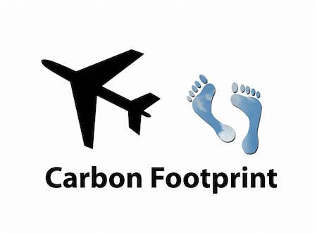 An illustration of an airplane with footprints made up of blue sky with clouds to represent environmetal issues or carbon footprint. Stock Photo - Budget Royalty-Free & Subscription, Code: 400-05202176