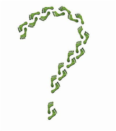 Question mark made up of footprints made out of green leaves to represent environmetal issues or carbon footprint. Stock Photo - Budget Royalty-Free & Subscription, Code: 400-05202172