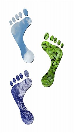 Footprints made up of green leaves, water and sky to represent environmetal issues or carbon footprint. Water photo from Nasa. Stock Photo - Budget Royalty-Free & Subscription, Code: 400-05202198