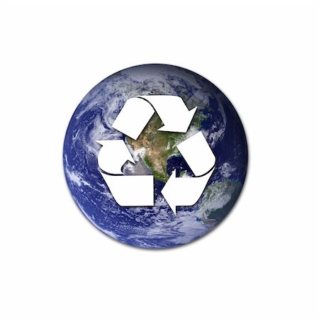 A white recycling sign over Earth to represent environmetal issues and recycling. Earth photo from Nasa. Fotografie stock - Microstock e Abbonamento, Codice: 400-05202201