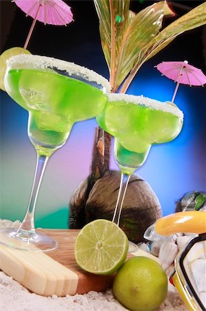 A couple of ice cold margaritas at an ocean front Stock Photo - Budget Royalty-Free & Subscription, Code: 400-05202404