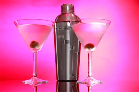 simsearch:700-00651737,k - Cold Martini cocktails, olive and stainless steel shaker Stock Photo - Budget Royalty-Free & Subscription, Code: 400-05202412