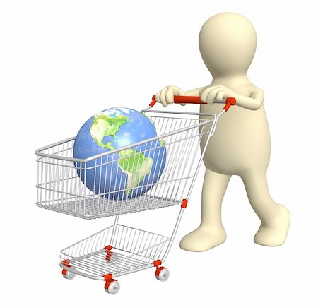 einkaufssüchtiger (männlich) - Global shopping - 3d puppet, going for purchases Stockbilder - Microstock & Abonnement, Bildnummer: 400-05203484