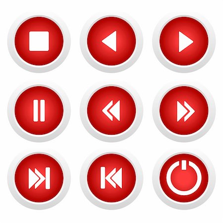 simsearch:400-07062516,k - Music red buttons set - vector Fotografie stock - Microstock e Abbonamento, Codice: 400-05203747