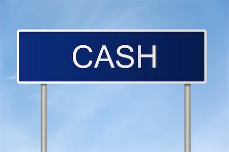 simsearch:400-05211490,k - A blue road sign with white text saying Cash Fotografie stock - Microstock e Abbonamento, Codice: 400-05214548