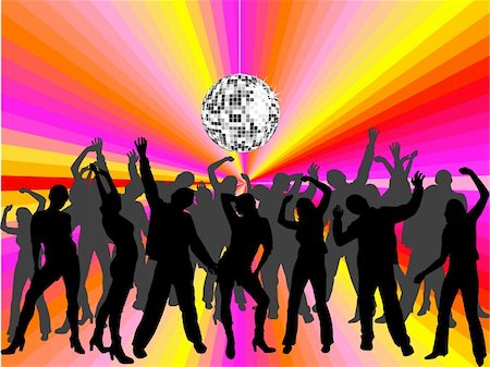 simsearch:400-04545515,k - vector illustration of young people silhouettes on an abstract disco background with silver mirrow ball Stock Photo - Budget Royalty-Free & Subscription, Code: 400-05214735