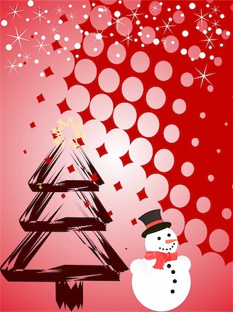 simsearch:400-04157187,k - vector illustration of a snowman on and a christmas tree Stockbilder - Microstock & Abonnement, Bildnummer: 400-05214737