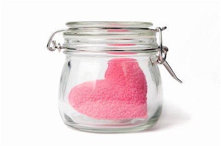 Pink plush heart in a jar, lid closed, isolated on white. Stock Photo - Budget Royalty-Free & Subscription, Code: 400-05215010