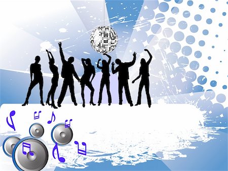 simsearch:400-04545515,k - vector illustration of young people silhouettes on an abstract disco background with silver mirrow ball Stock Photo - Budget Royalty-Free & Subscription, Code: 400-05215071