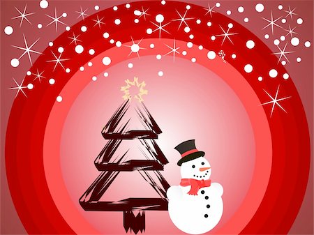 vector illustration of a christmas tree and a snowman Stock Photo - Budget Royalty-Free & Subscription, Code: 400-05215087
