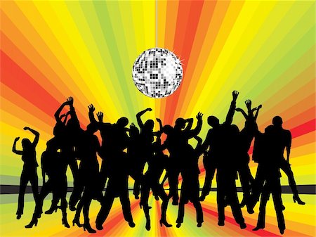 simsearch:400-04015093,k - vector illustration of young people silhouettes on an abstract disco background with silver mirrow ball Photographie de stock - Aubaine LD & Abonnement, Code: 400-05215119