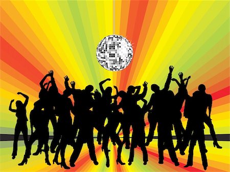 simsearch:400-04812820,k - vector illustration of young people silhouettes on an abstract disco background with silver mirrow ball Foto de stock - Super Valor sin royalties y Suscripción, Código: 400-05215119