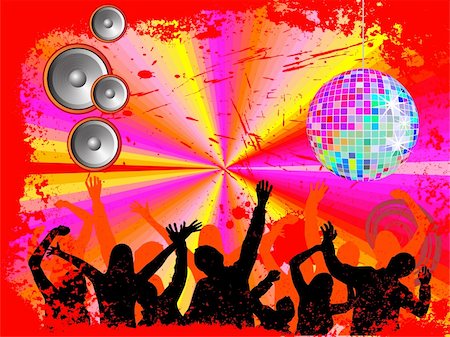 simsearch:400-04546280,k - vector illustration of young people silhouettes on an abstract disco background with silver mirrow ball Stock Photo - Budget Royalty-Free & Subscription, Code: 400-05215147