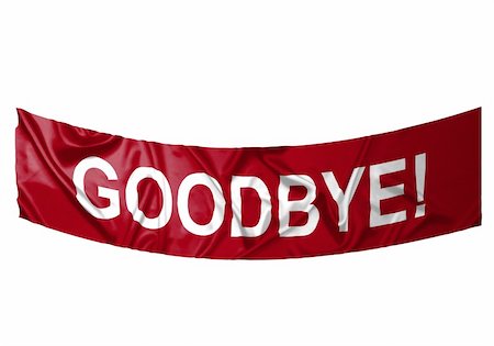 A red banner with white text saying Goodbye Fotografie stock - Microstock e Abbonamento, Codice: 400-05215583