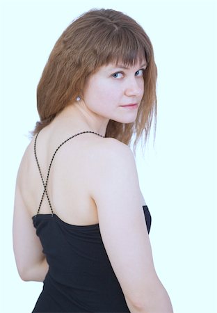 simsearch:400-04486455,k - Portrait of a young woman in a dark dress on a white background Fotografie stock - Microstock e Abbonamento, Codice: 400-05215903
