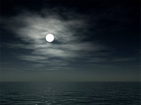 The moon over a cloudy nighttime ocean. Stock Photo - Budget Royalty-Free & Subscription, Code: 400-05217305