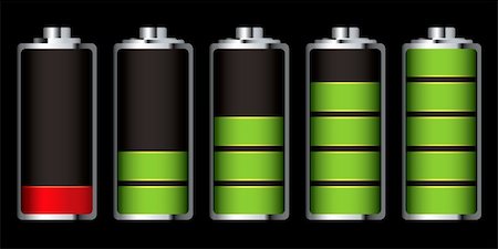 Battery charge showing stages of power running low and full Stock Photo - Budget Royalty-Free & Subscription, Code: 400-05217901