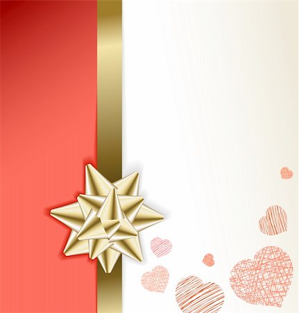 simsearch:400-06172940,k - Valentine card with golden bow and hearts (vector) Foto de stock - Royalty-Free Super Valor e Assinatura, Número: 400-05217970