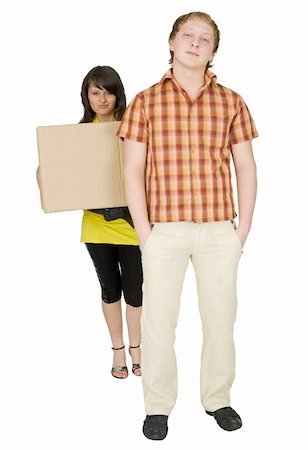 Woman and the man bear the big cardboard box Stock Photo - Budget Royalty-Free & Subscription, Code: 400-05218084