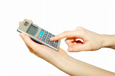 a hand holding calculator isolated on white Stock Photo - Budget Royalty-Free & Subscription, Code: 400-05218374