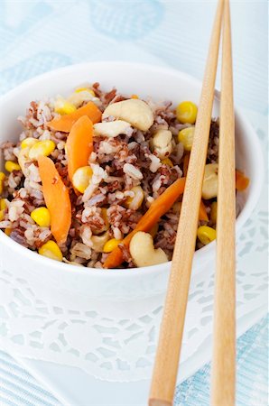 Asian Healthy Fried Rice, served with chopsticks Stock Photo - Budget Royalty-Free & Subscription, Code: 400-05218502