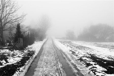 simsearch:400-05301094,k - Foggy rural road in the winter Stockbilder - Microstock & Abonnement, Bildnummer: 400-05218871