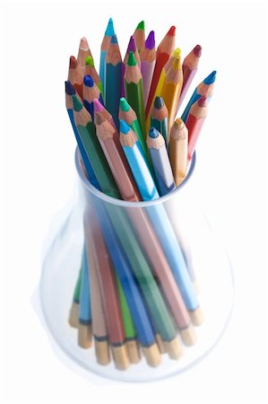simsearch:400-03947012,k - Pencil in glass on white background, photo, lot of colors Stock Photo - Budget Royalty-Free & Subscription, Code: 400-05219094