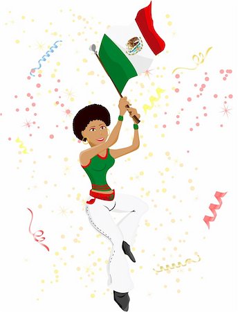 simsearch:400-04360724,k - Black Girl Mexico Soccer Fan with flag. Editable Vector Illustration Foto de stock - Royalty-Free Super Valor e Assinatura, Número: 400-05219208