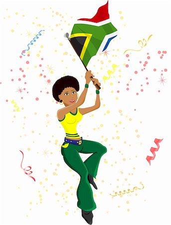 simsearch:400-04355909,k - Black Girl South Africa Soccer Fan with flag. Editable Vector Illustration Foto de stock - Royalty-Free Super Valor e Assinatura, Número: 400-05219209
