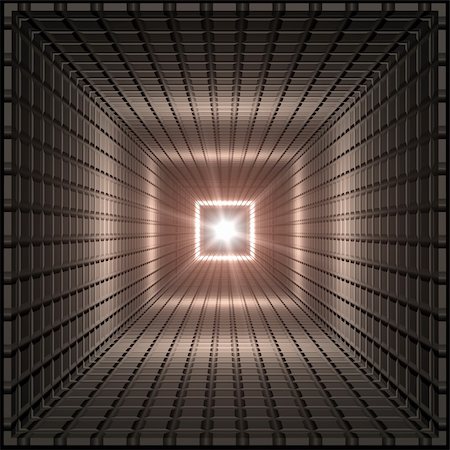 Perspective depth square cardboard like tunnel with bright flash of light at the end. Stock Photo - Budget Royalty-Free & Subscription, Code: 400-05219229