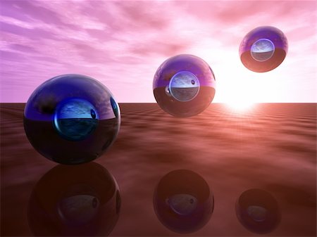 perspective grid horizon - Abstract technology background with impossible light refraction on blue glass orbs. Stock Photo - Budget Royalty-Free & Subscription, Code: 400-05219235