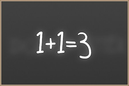 simsearch:400-05211490,k - Chalkboard with wooden frame and the text 1+1=3 Fotografie stock - Microstock e Abbonamento, Codice: 400-05219443