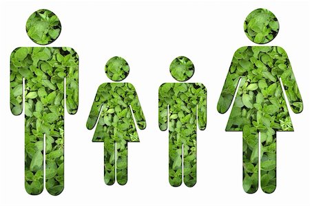 A family made up of green leaves to symbolize environmental issues. Fotografie stock - Microstock e Abbonamento, Codice: 400-05219499