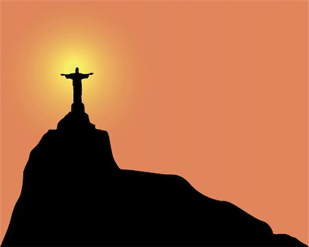 Silhouette of a statue to Jesus Christ in Rio de Janeiro Brazil on an orange background Photographie de stock - Aubaine LD & Abonnement, Code: 400-05219946