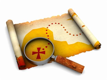 simsearch:400-05137738,k - 3d illustration of treasure map and magnify glass Fotografie stock - Microstock e Abbonamento, Codice: 400-05210191