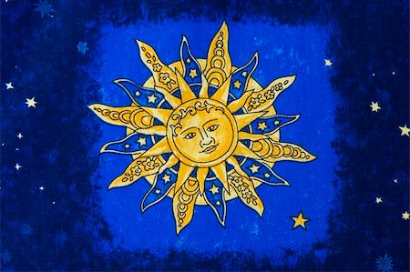 simsearch:400-04154451,k - Artistic sun icon with stars in blue grunge background. Stock Photo - Budget Royalty-Free & Subscription, Code: 400-05210736